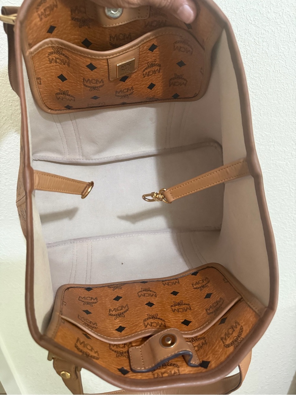 MCM Cognac Monogram Canvas Tote with Brown Leather Trim - Picture 4 of 4